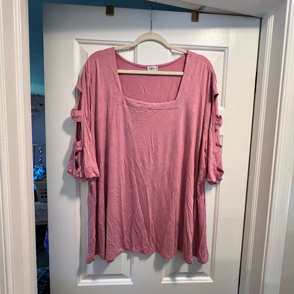 Avenue Pink Short Sleeve Top with Cut-Out Details - Picture 1 of 6